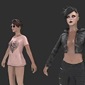 Punk And Casual Virtual Characters With Black Leather Jacket Pink T-Shirt And Short Pants