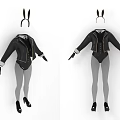 Bunny Ears Costume With Black Coat Gray Leggings And Black High Heels Gloves