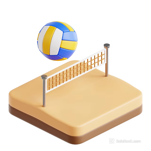 Beach Volleyball Sports Equipment With Volleyball Ball And Net On Sand Court 3d model 