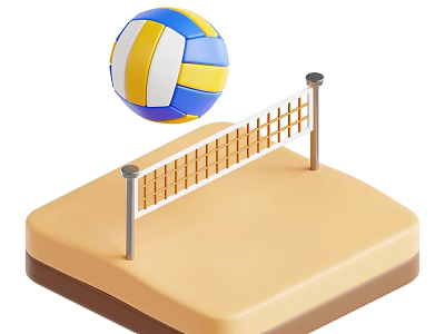 Beach Volleyball Sports Equipment With Volleyball Ball And Net On Sand Court 3d model