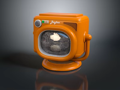 Vintage Orange Bajaj TV Retro Design with Round Knob and White Cloud on Screen 3d model