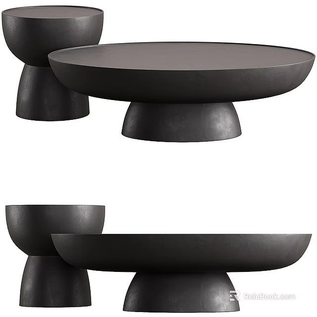 Black Round Coffee Table With Modern Unique Base Design And Smooth Surface 3d model 