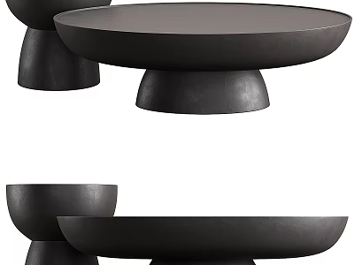 Black Round Coffee Table With Modern Unique Base Design And Smooth Surface 3d model
