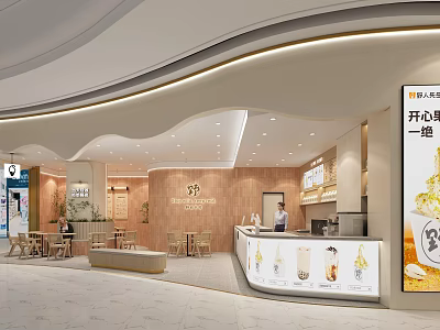 Modern Cafe Interior Design With Wooden Walls Bar Counter And Tables Chairs 3d model