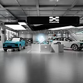 Modern Car Showroom Interior With Multiple Vehicles Display Areas And Lighting 3d model