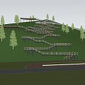 Scenic Boardwalk on Green Hillside With Lush Trees Blue Sky and Winding Path
