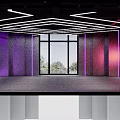 Modern Internet Cafe Interior With Neon Ceiling Lights Purple Lighting And Glass Door