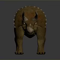 Realistic Triceratops 3D Model With Brown Orange Body Horned Dinosaur Detailed Textured Skin Standing Pose