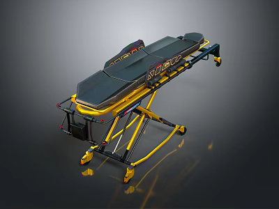Adjustable Ambulance Stretcher With Yellow Frame Black Mattress And Wheels Design 3d model