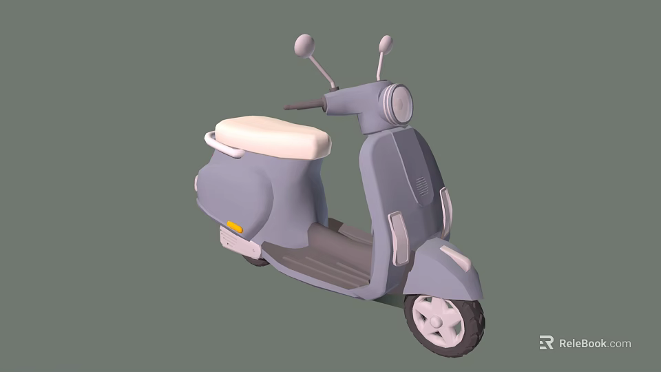Light Gray Classic Scooter With White Seat Round Headlight And Rearview Mirrors 3d model 
