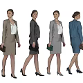Professional Women In Different Colored Suit Sets Holding Handbags On