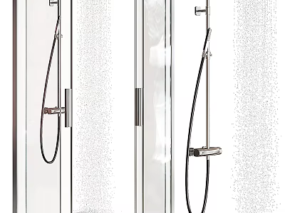 Modern Shower Sauna Space With Glass Partitions And Shower Fixtures 3d model