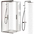 Modern Shower Sauna Space With Glass Partitions And Shower Fixtures
