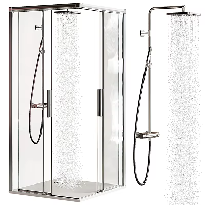Modern Shower Sauna Space With Glass Partitions And Shower Fixtures 3d model