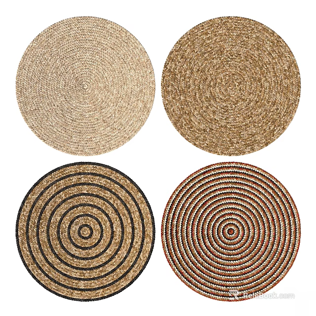 Square Rugs With Woven Patterns In Beige Brown Black And Red Tones 3d model 