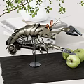 Decorative Ornament Set Metal Shrimp Shaped Sculpture With Green Apples And Metal Base