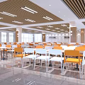 Spacious Modern Cafeteria With Orange White Chairs And Bright Lights 3d model