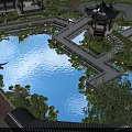 Traditional Chinese Garden Landscape With Pond Lotus Pavilion Stone Bridge And Willow Trees