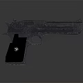 Modern Silver Metallic Pistol 3D Rendered Design With Black Grip And Logo
