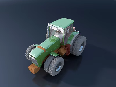 Green Functional Vehicle Tractor With Large Wheels And Driver Cabin 3d model