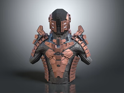 3D Designed Mechanical Style Copper Black Upper Body Armor With Structured Plates And Intricate Details 3d model