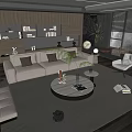 Modern Beige Sofa and Round Coffee Table Set With Green Plants and Floor Lamp in Living Room