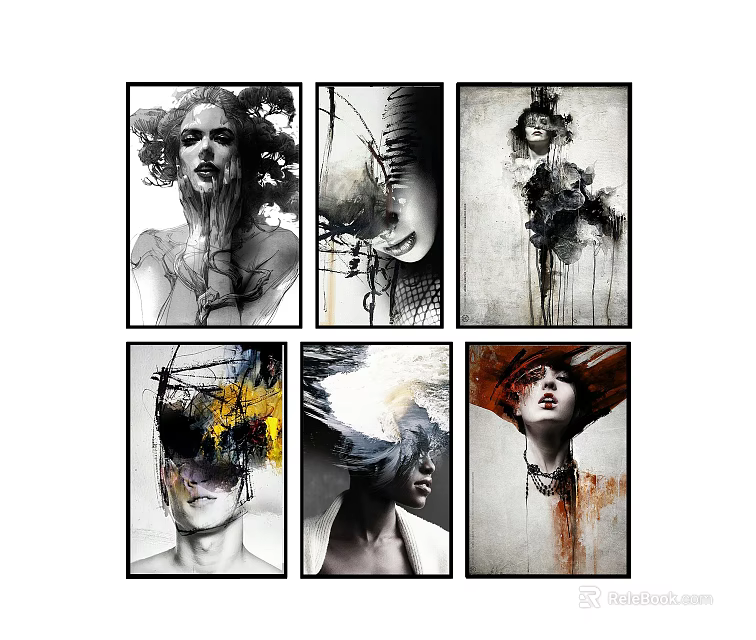 Artistic Portrait Paintings With Abstract Hair Designs Expressive Faces And Colorful Strokes 3d model 