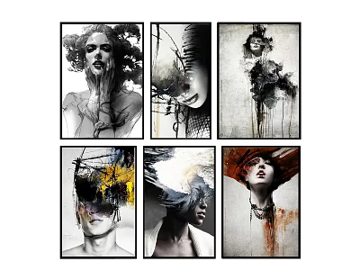 Artistic Portrait Paintings With Abstract Hair Designs Expressive Faces And Colorful Strokes 3d model
