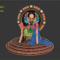 Egyptian Themed Decorative Throne With Colorful Circular Backdrop Golden Armrests And Multi Tiered Steps