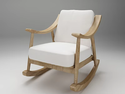 Modern Wooden Rocking Chair With Light Wood Frame And White Cushion 3d model