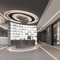 Modern Fitness Gym Reception Area With Circular Lighting And Displays