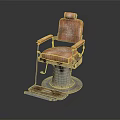 Vintage Brown Armchair Featuring Worn Leather Upholstery Metal Base And Footrest