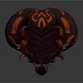 Detailed 3D Demon Character With Red Horns Pointed Ears And Red Tattoos