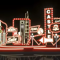 Neon Castle Sign With City Skyline And Illuminated Stage