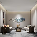 Modern Elegant Hotel Public Lounge Area With Sofa Armchairs Coffee Table And Wall Art Decor