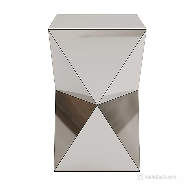 Modern Contemporary Side Table Featuring Geometric Mirrored Panels And Triangular Structure Design 3d model