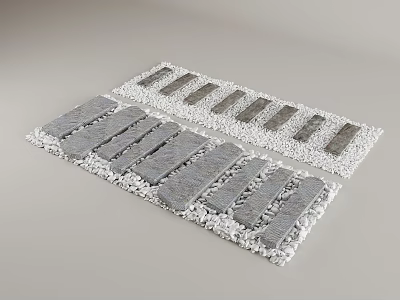 Natural Garden Path Paving Design With Stone Slabs And White Pebbles Layout 3d model