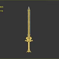 Decorative Fantasy Sword With Glowing Blue Tip Golden Blade And Intricate Hilt Design