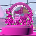 Pink Bear Holding Rose With Open Gift Box And Pink Petals On Ground
