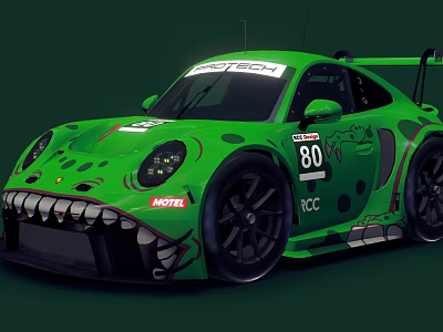 Green Racing Car with Shark Tooth Front Design Number 80 MOTUL and RCC Logos 3d model