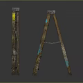 Two Old Wooden Ladders With Yellow And Blue Paint Marks As Household Items
