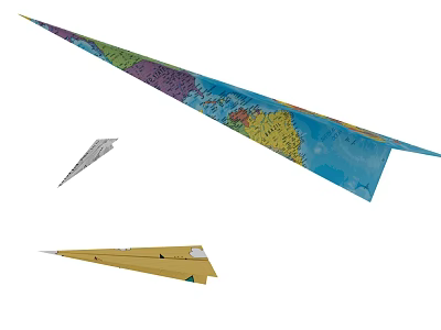 Colorful Map Pattern Paper Plane with Small Gray and Yellow Paper Planes 3d model