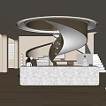 Modern Hotel Lobby Interior With Spiral Staircase Reception Desk And Chandelier