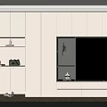 Modern TV Wall Unit Design With Beige Cabinets Open Shelves LED Lighting And Decor