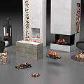 Modern Various Fireplace Designs With Stone Metal Frames Flames And Firewood 3d model