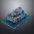Blue Truck Model With Mechanical Devices On Blue Platform Gray Background 3d model