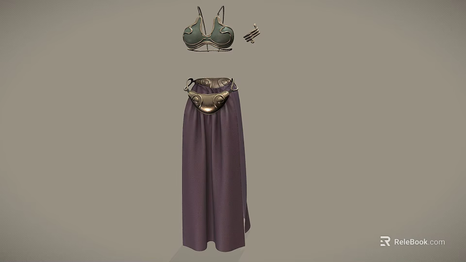 Women's Stylish Green Bra Gold Belt And Purple Long Skirt Clothing Set 3d model 