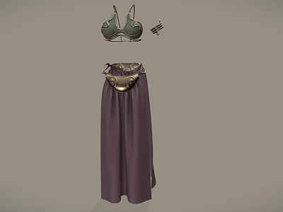 Women's Stylish Green Bra Gold Belt And Purple Long Skirt Clothing Set 3d model