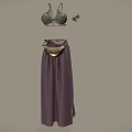 Women's Stylish Green Bra Gold Belt And Purple Long Skirt Clothing Set
