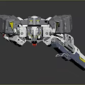 White Mecha Robot Figure With Red Feet Gray Armor Yellow Head And Long Weapon